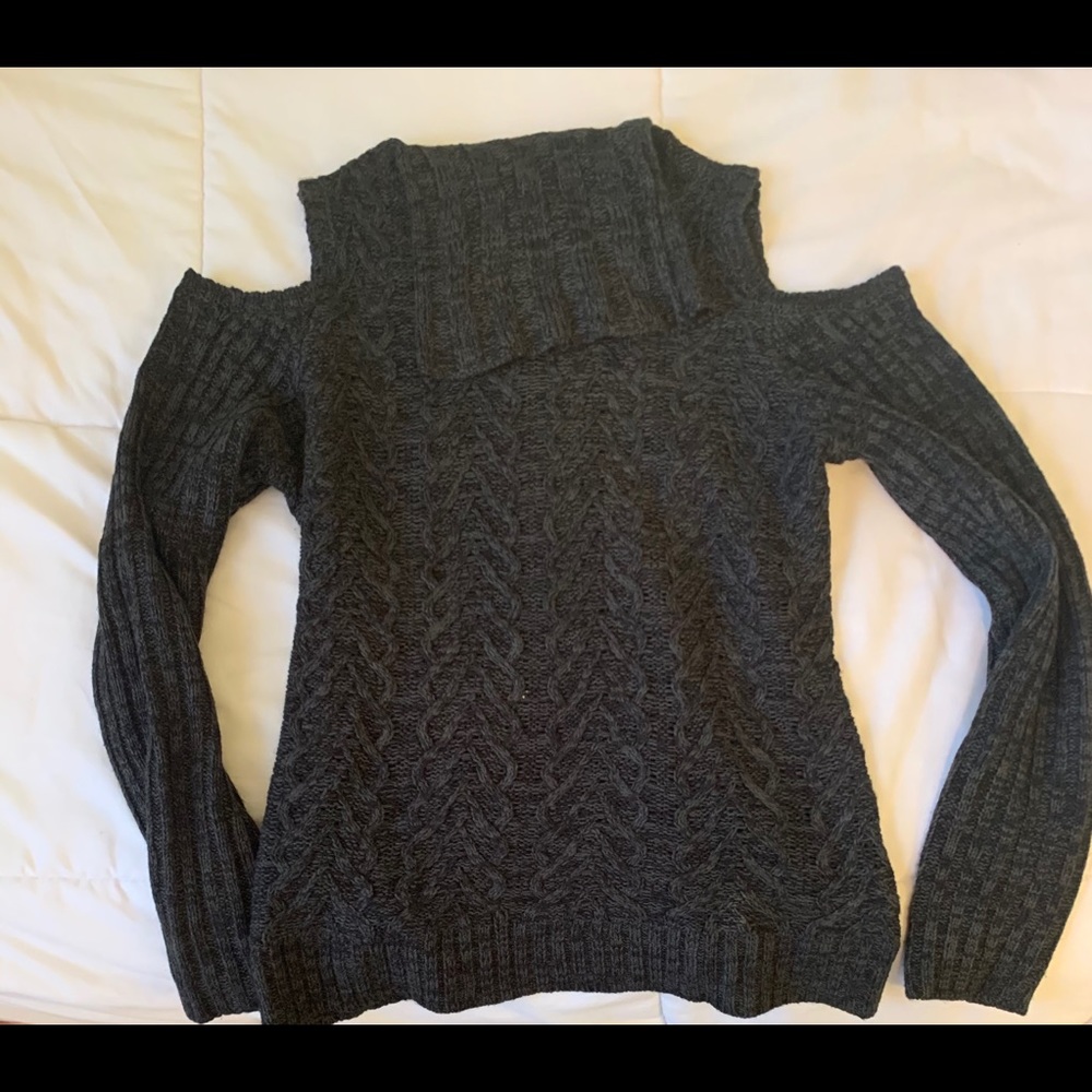 Cold shoulder turtleneck sweater